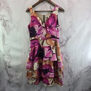 Anthropologie Dress Womens 4 Small Pink Orange Silk Watercolor Soeurs Orchid